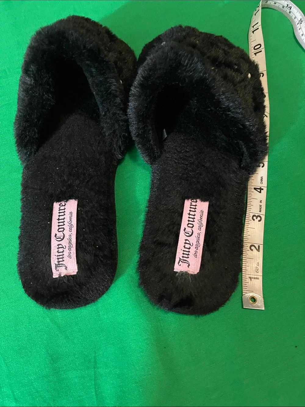 Juicy Couture Girls Black Faux-Fur Slide Slippers with Stud Accents